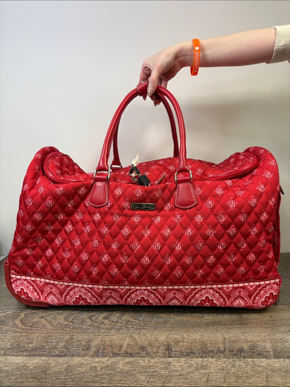 Vera Bradley Nantucket Red Rolling Duffel Travel Bag Quilted Carry-On Luggage